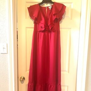 A New Day Maxi Dress Ruffle sleeves cranberry color & keyhole back opening.